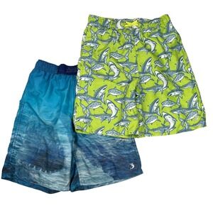 Lot of 2 Reel Legends Swim Trunks Boys Large Mesh Lined 7.5" Inseam Shark Print